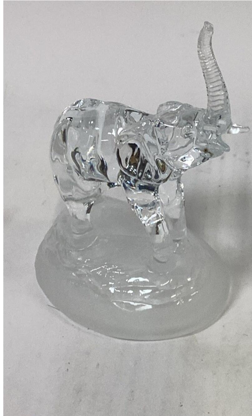 Vintage Clear Glass Elephant Figurine on Frosted Glass Base